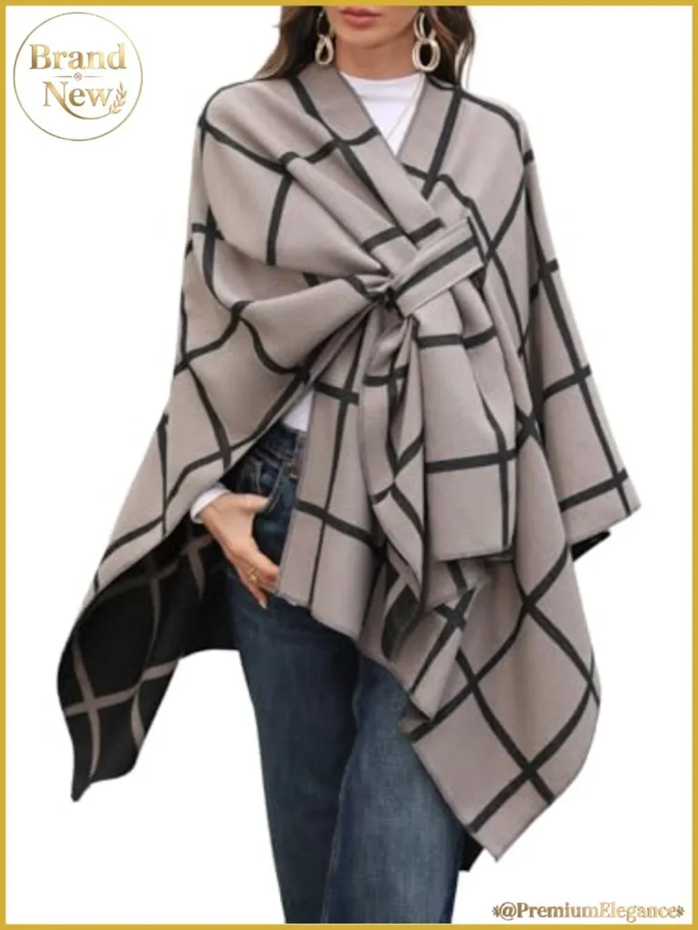 Shawl Wrap Open Front Poncho Scarf Reversible Knit Polyester